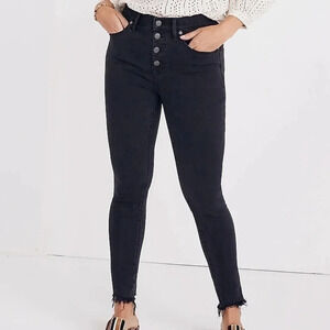 Madewell 9" Mid-Rise Skinny Jeans in Berkeley Black Button-Through Edition 28